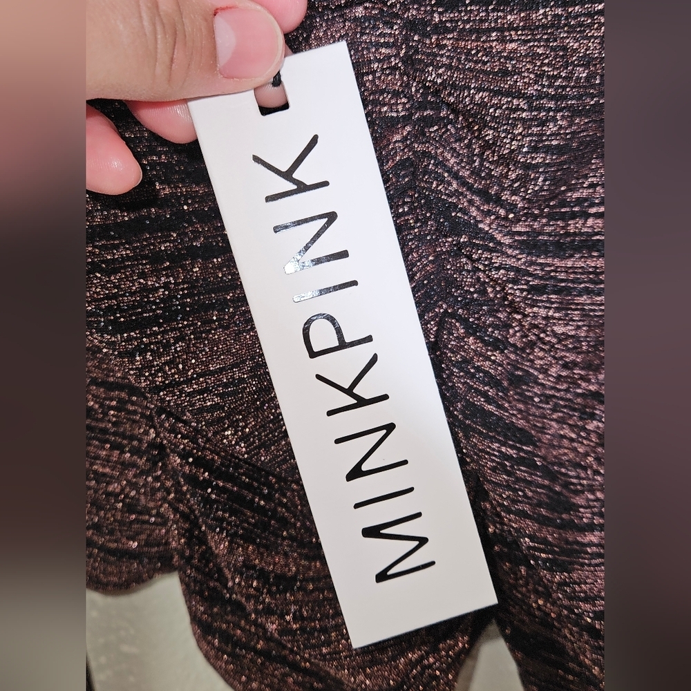 MINKPINK Imane Ruched Metallic Top, Black Bronze, Size L, NWT - Picture 7 of 11